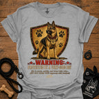 Warning protected T-shirt in light gray with German shepherd shield graphic and warning text