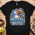 Crewneck T-shirt in black with Winter Besties dog-and-snowman graphic