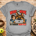 Heather gray work-from-home T-shirt with dog and “Work From Home” graphic