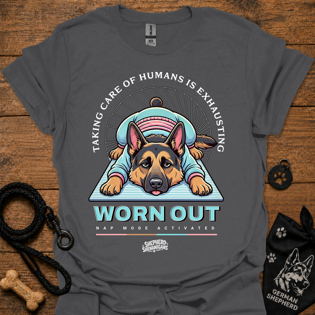 WORN OUT graphic dog T-shirt, dark gray/charcoal color