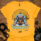 WORN OUT graphic dog T-shirt, gold/yellow color