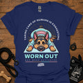 WORN OUT graphic dog T-shirt, navy blue color