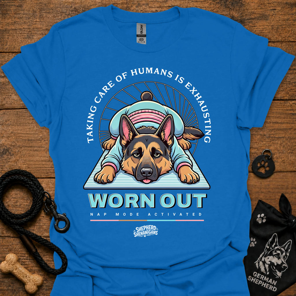 WORN OUT graphic dog T-shirt, royal blue color