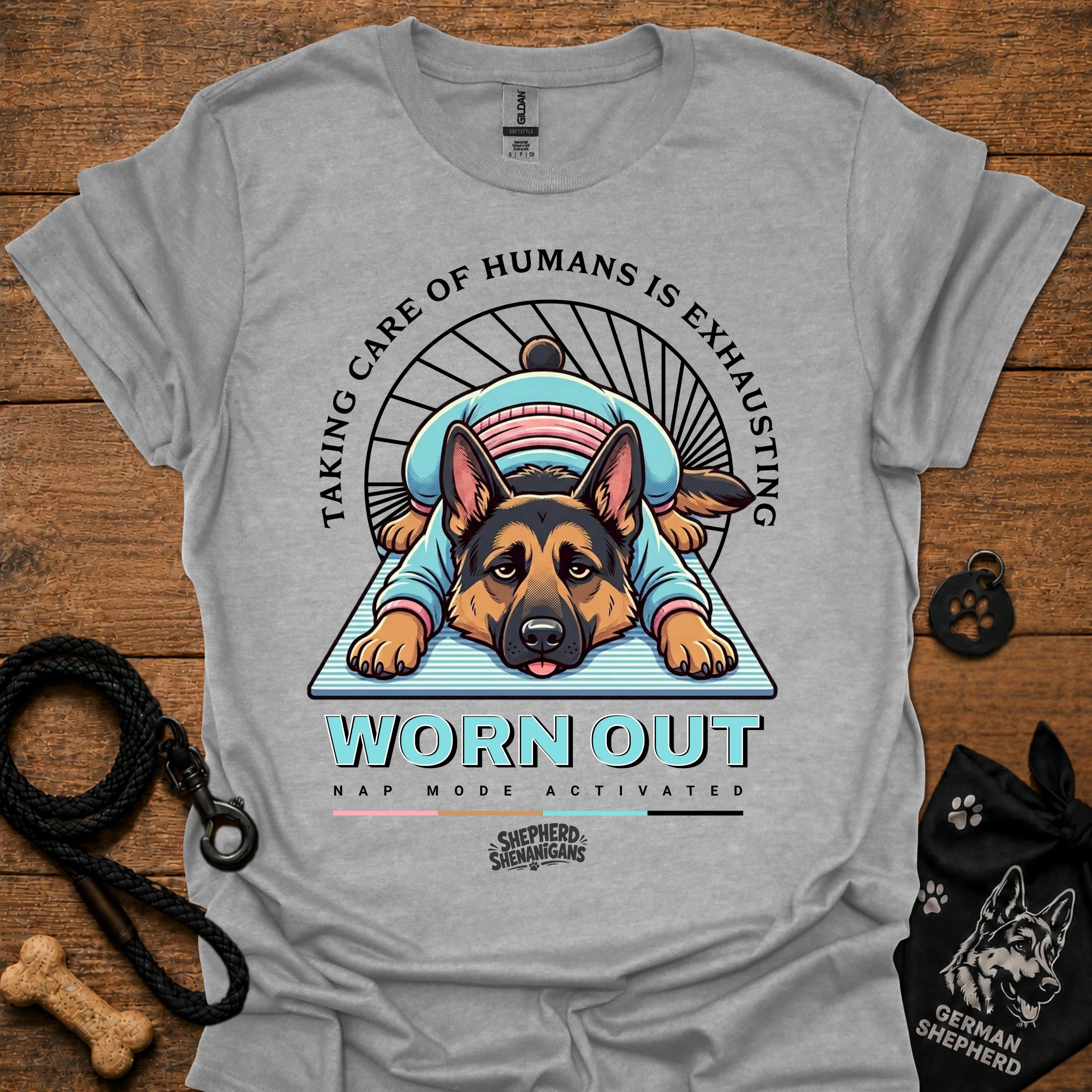 WORN OUT graphic dog T-shirt, light gray color